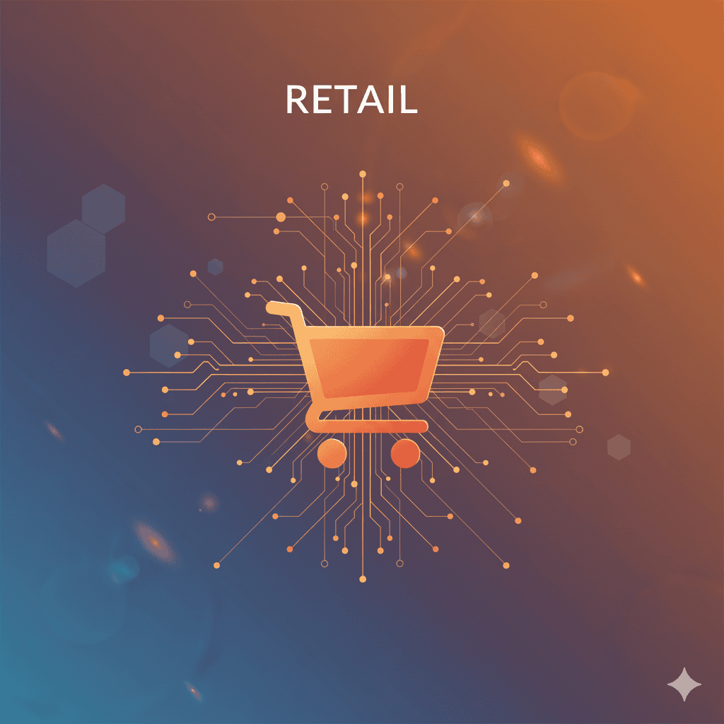 An infographic of a shopping trolley with the word "Retail".