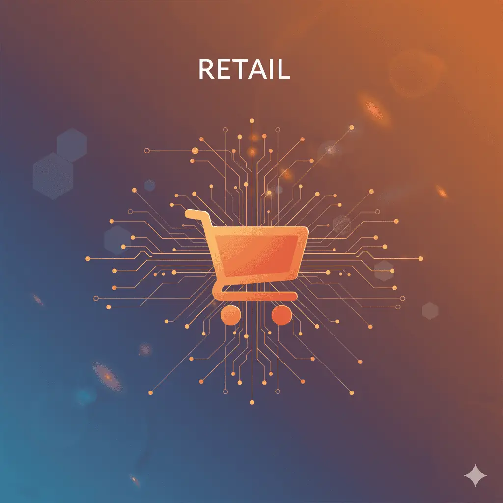 An infographic of a shopping trolley with the word "Retail".